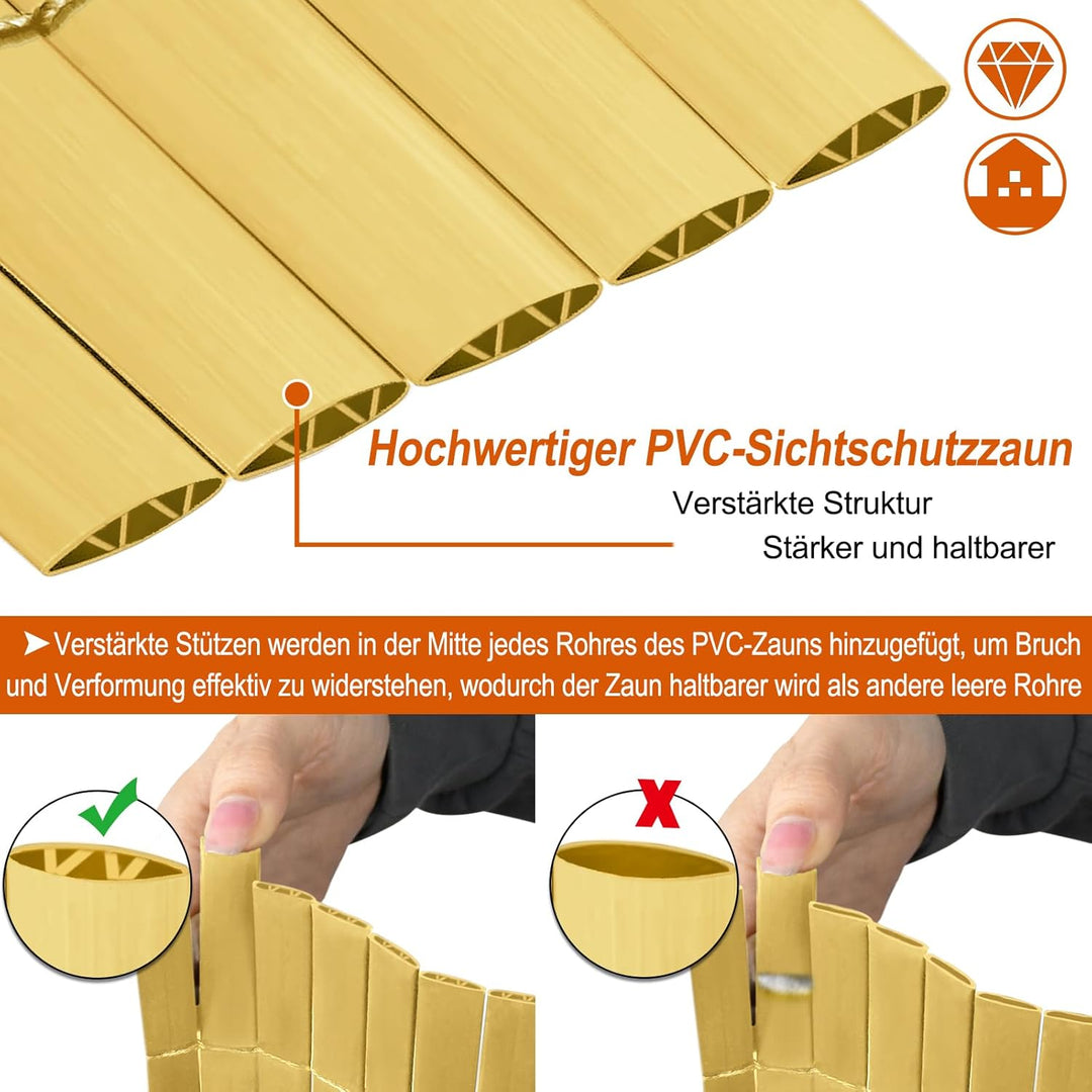 NAIZY PVC Sichtschutzmatte 90x300cm Sichtschutz Garten Sichtschutzzaun Bambus Sichtschutzzaun UV-Sch
