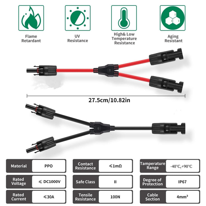 GENORTH 4 mm² Solarkabel Y-Verteiler,2 Paar Solarpanel Y Stecker 1Y2 12AWG Y Stecker Fotovoltaik Kab