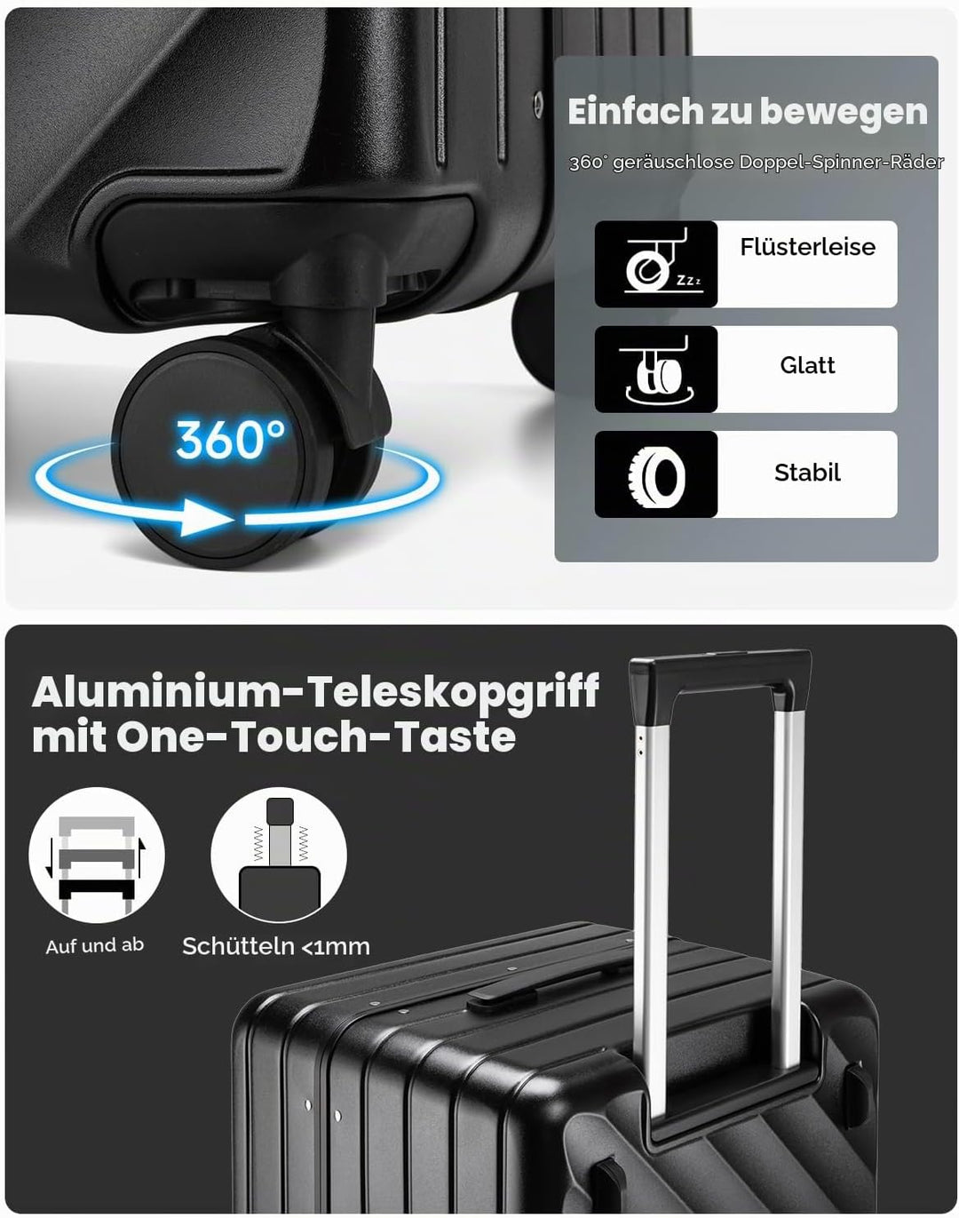 Sea choice Kofferset 2 Teilig Hartschale Trolley Handgepäck mit Laptopfach und Grosse Kapazität 30in