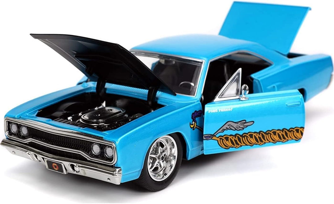 Jada Toys Looney Tunes Road Runner, 1970 Plymouth, Modellauto, Spielzeugauto, zu öffnende Türen, Mot