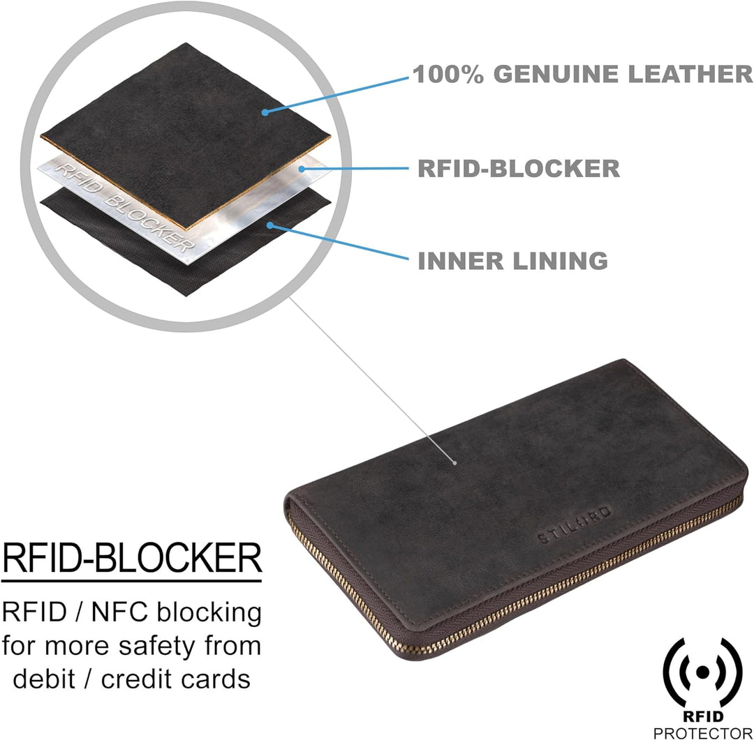 STILORD 'Emilia' Damen Portemonnaie RFID Schutz Elegante Klassische Geldbörse gross aus echtem Rinds