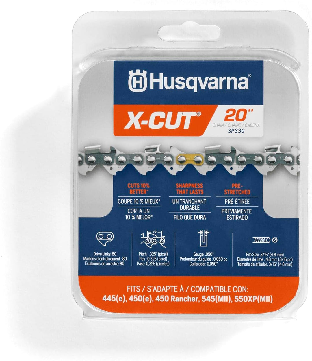 Husqvarna X-Cut SP33G 50,8 cm Kettensägekette, 825,5 cm Teilung, 127 cm Stärke, 80 Treibglieder, seh