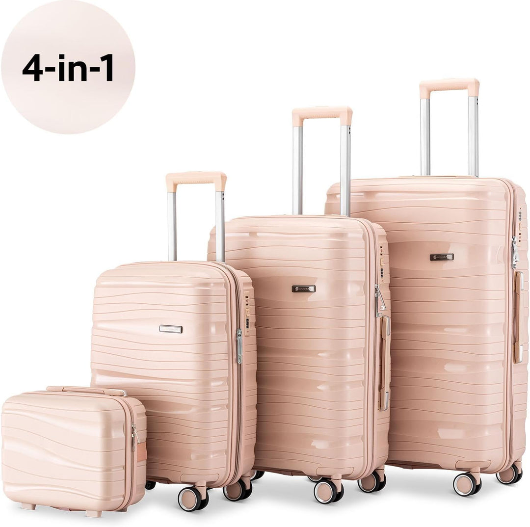 Travel One Kofferset 4-teilig – Hellrosa – Hartschalen Trolley-Set 32/60/98L, Zahlenschloss & 360° R
