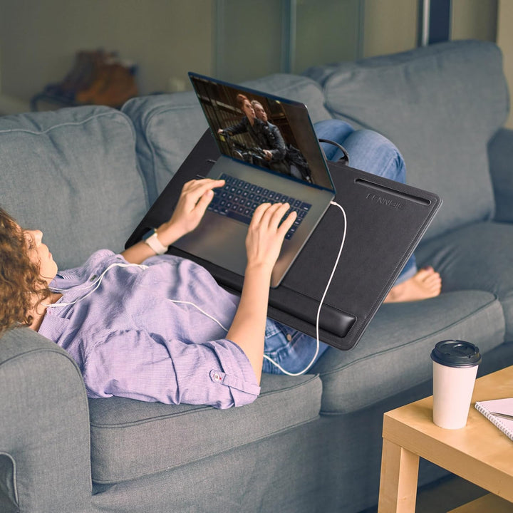 CENNBIE Extragrosser Laptoptisch aus Leder mit Memory-Schaum-Kissen, 60x40 cm, verstellbar für Lapto