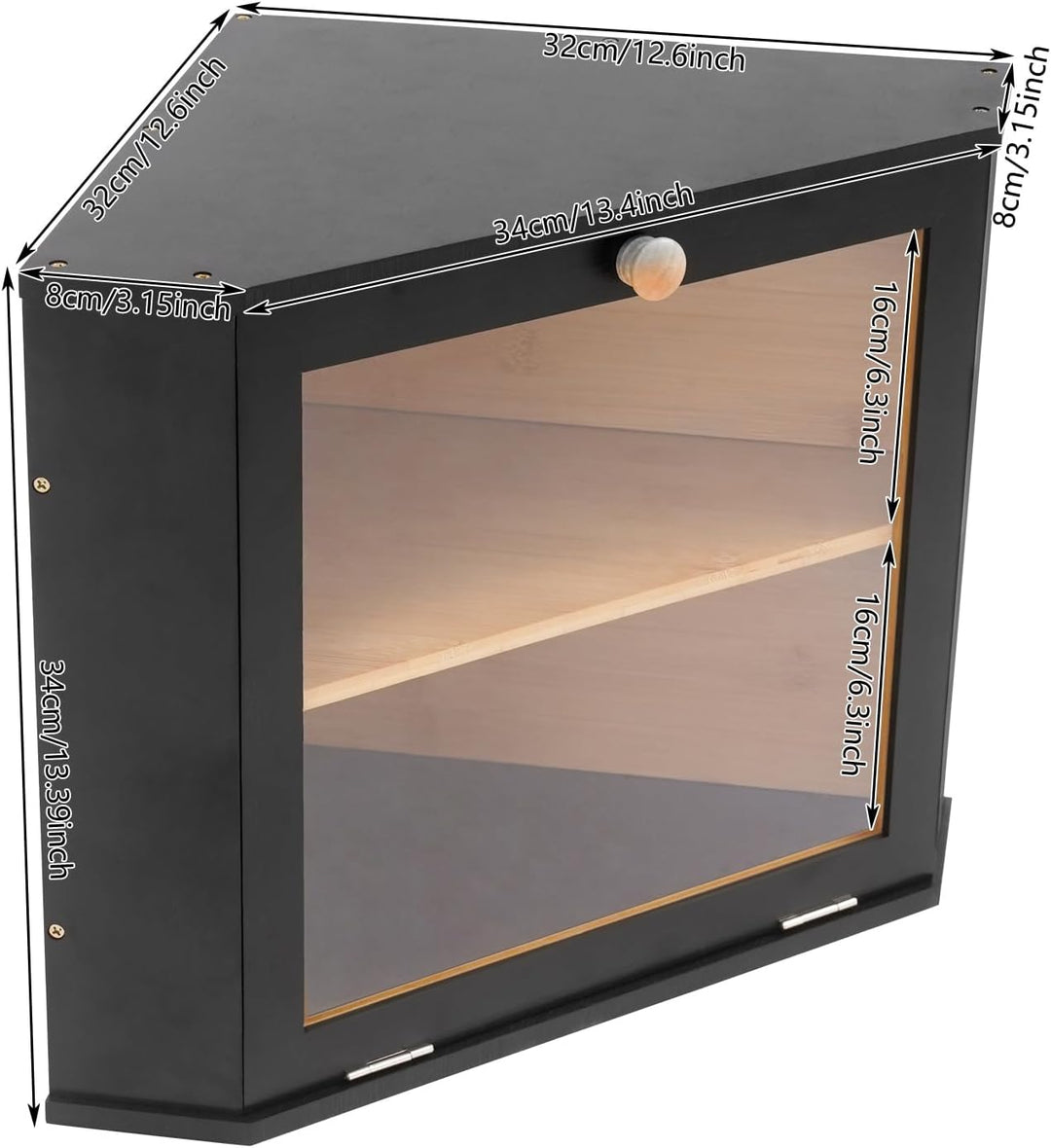 Doppelschichtige Brotkasten Dreieckiges Design für die Küchenarbeitsplatte, Bambus Brotbox mit magne