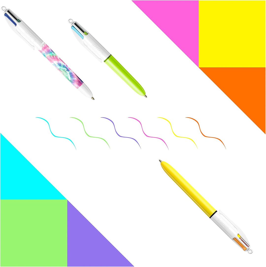 BIC 4 Farben Kugelschreiber Set 4 Colours, 6er Stifte Set in lila Stiftebecher, Geschenkidee für Sam