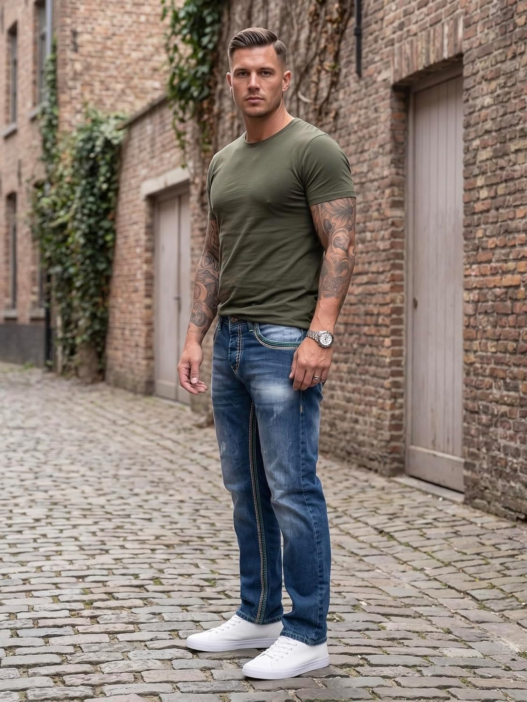 Rock Creek Herren Designer Jeans Hose Dicke Nähte Vintage Blau RC-2056 34W / 34L Dunkelblau - Rc-236