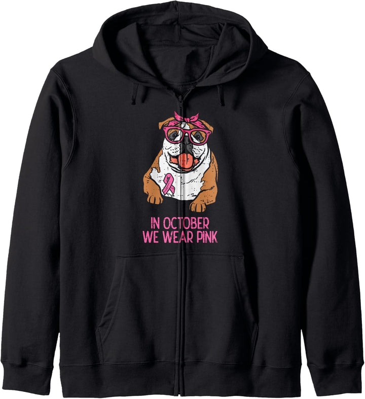 October We Wear Pink English Bulldog Brustkrebs-Bewusstsein Kapuzenjacke