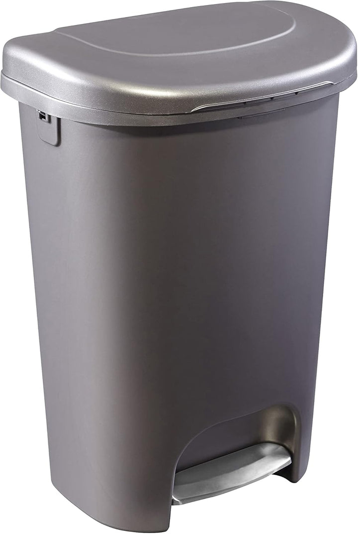 Rubbermaid Classic Tret-Abfalleimer mit Deckel und Edelstahlpedal, bronzefarbener Abfalleimer für di