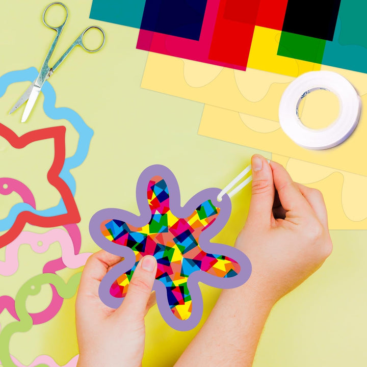 Bastelset Frühling Kinder,16 Stück Blumen fensterbilder basteln,Frühling Bastelset Farben,DIY fenste