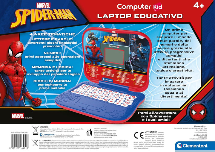 Clementoni - Computer Kid Spiderman Lern-Laptop für Kinder ab 4 Jahren, 30 pädagogische Aktivitäten,