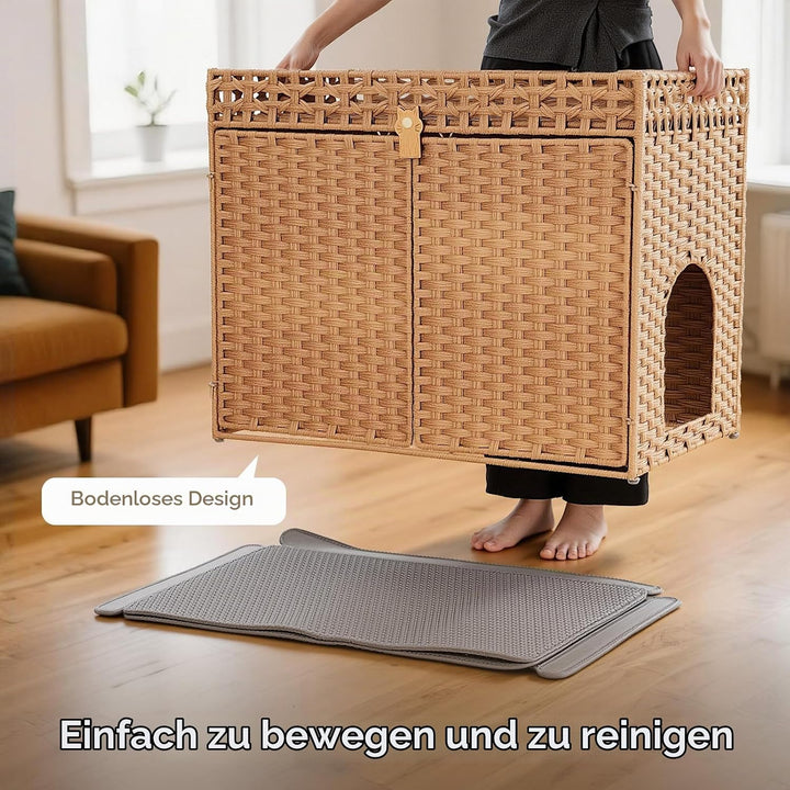 Grosse Katzenhaus Katzenschrank für Katzentoilette Versteckte Katzenklo-Möbel, Grosses Rattan-Katzen