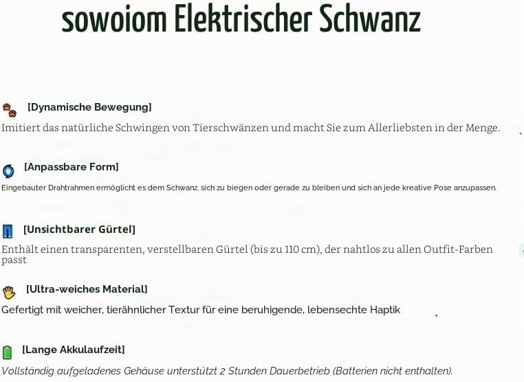 Elektrischer Schwanz, motorisierter Schwanz, beweglicher Kunstschwanz für Cosplay und Paty, flauschi