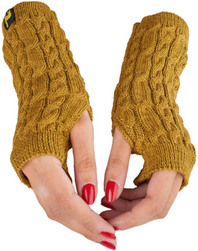 AlpacaOne Arosa Alpaka Pulswärmer für Damen aus 100% Baby Alpaka XS-XL Senfgelb, Senfgelb