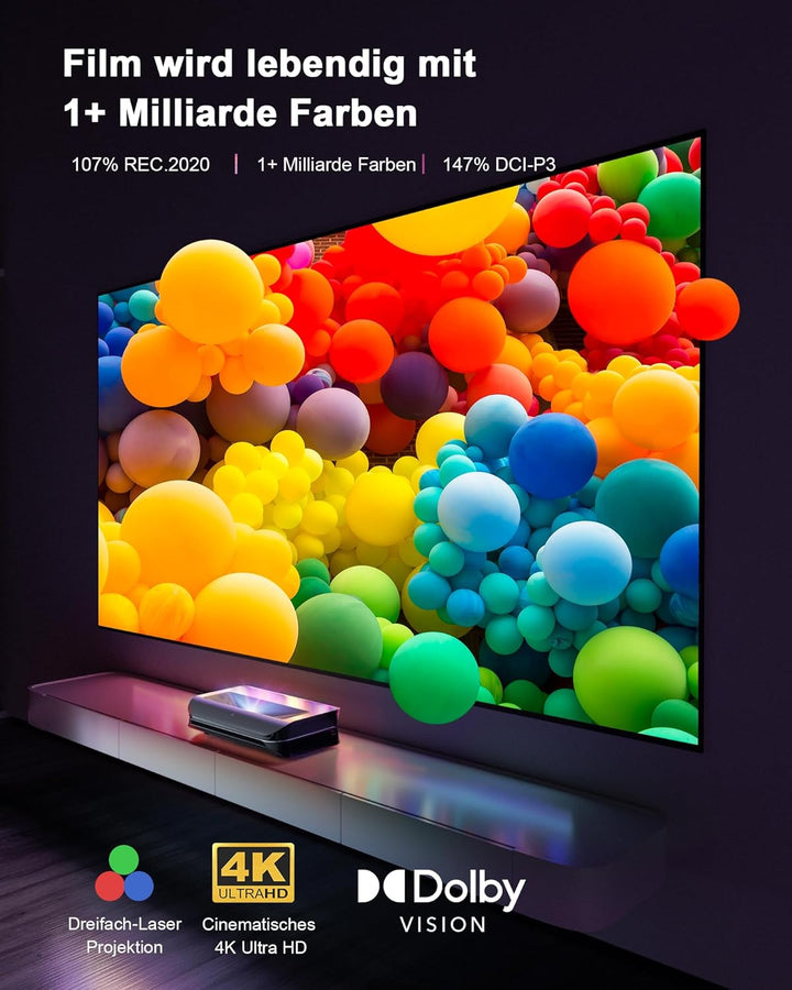AWOL VISION LTV-3000 Pro 4K 3D Kurzdistanz Beamer 4k Laser, 3000 Lumen mit Dolby Vision & Atmos, HDR