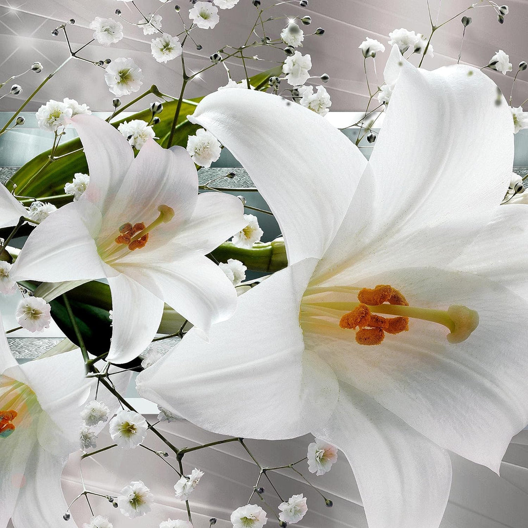 Runa Art Wandbilder Blumen Lilien 5 Teilig Bild auf Vlies Leinwand Deko Wohnzimmer Abstrakt Grau Bei