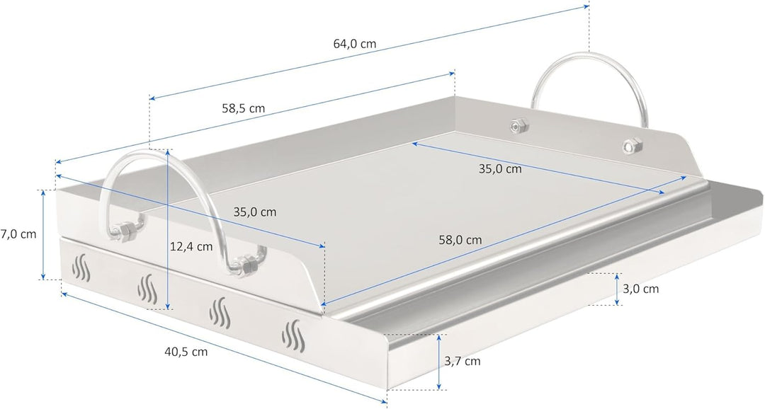 BBQ-Toro Edelstahl Grillplatte | 64 x 40,5 cm | BBQ Plancha passend für Weber Grill | rechteckig, un