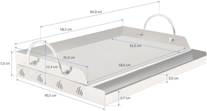 BBQ-Toro Edelstahl Grillplatte | 64 x 40,5 cm | BBQ Plancha passend für Weber Grill | rechteckig, un