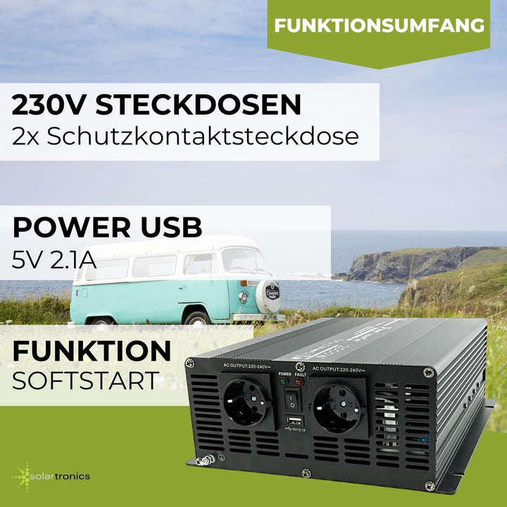 solartronics Spannungswandler Wechselrichter Intverter NM 2000-4000 Watt 12V zu 230V schwarz USB Sch