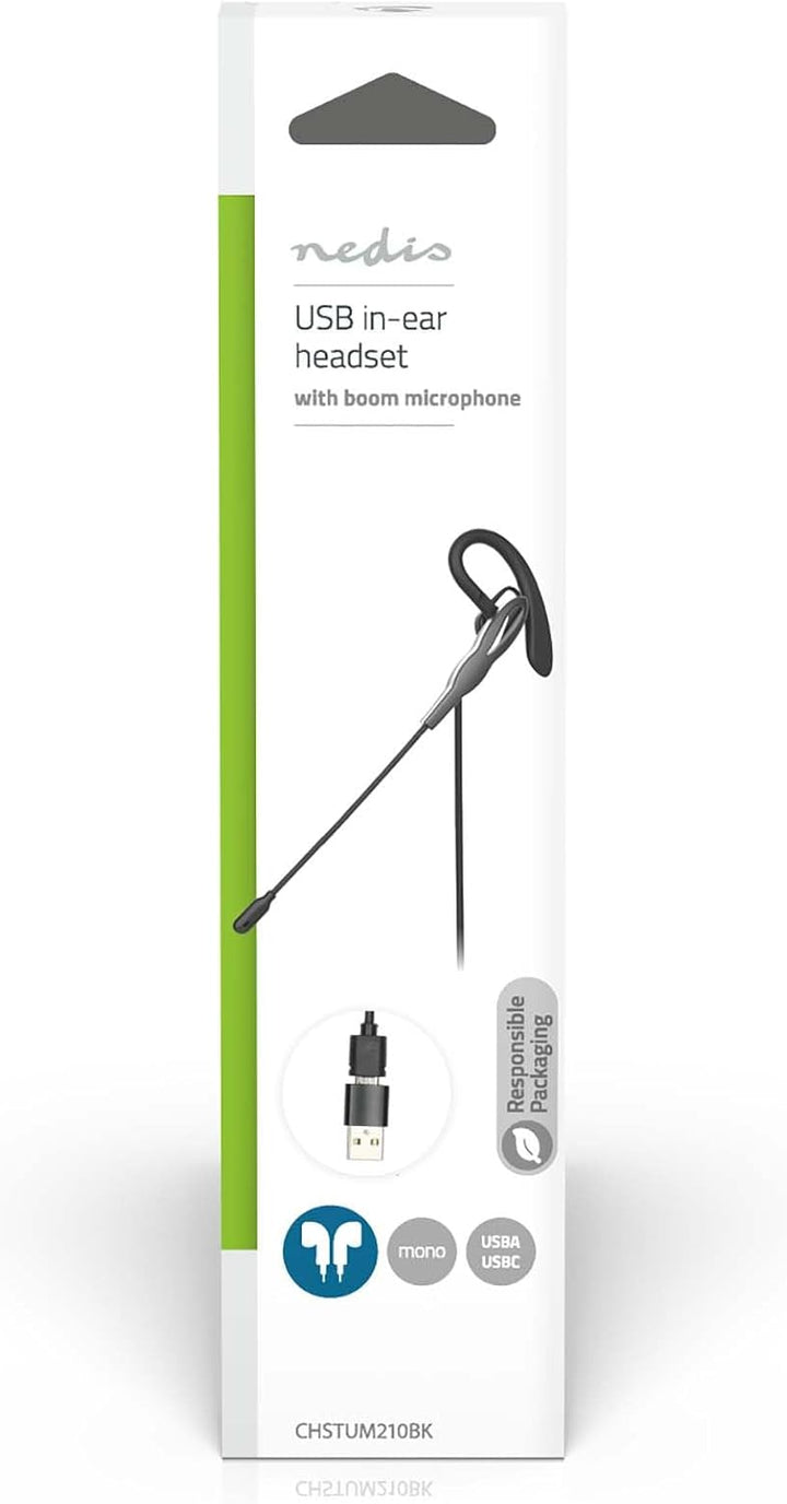 Nedis PC-Headset - Im Ohr - Mono - USB Type-A/USB Type-C - Klappbarer Mikrofon - Schwarz