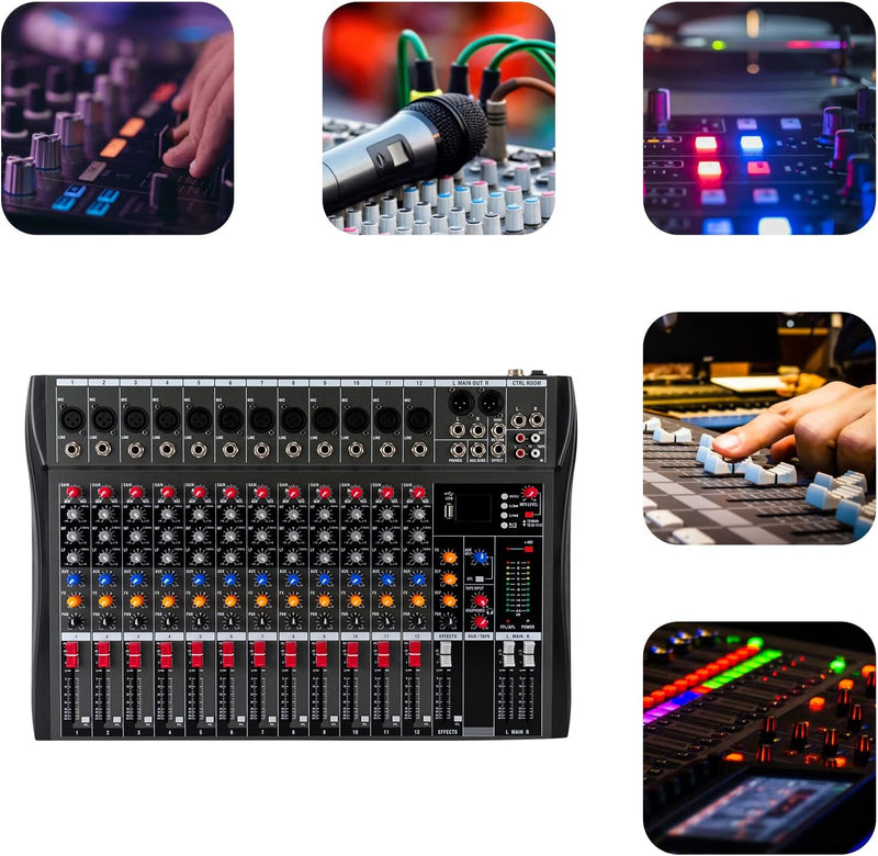 12 Live Audio Mixer DJ Sound Controller AC für Computer Recording Aufnahmestudios mit XLR Mikrofon S