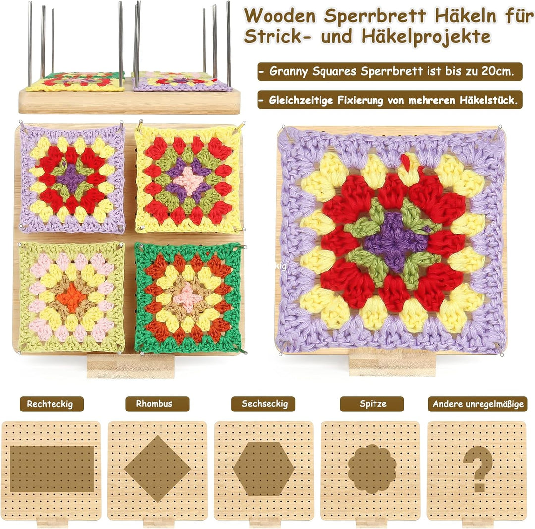 Coopay Granny Square Spanner, Wooden Granny Squares Blocking Board, 20 x 20 cm Sperrbrett Häkeln mit