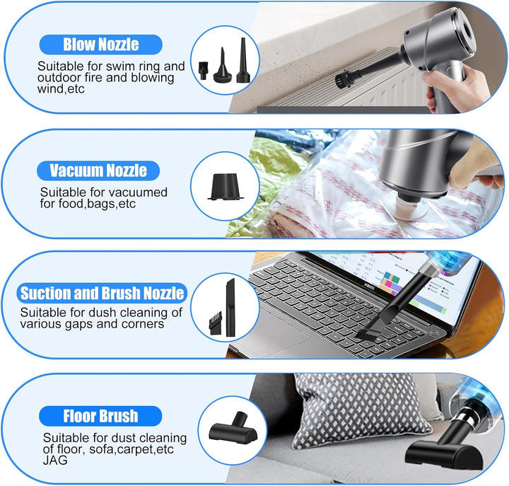 Handstaubsauger Akku Kabellos 12000PA 4 in 1 Mini Autostaubsauger mit 2 Waschbar HEPA-Filter Für den