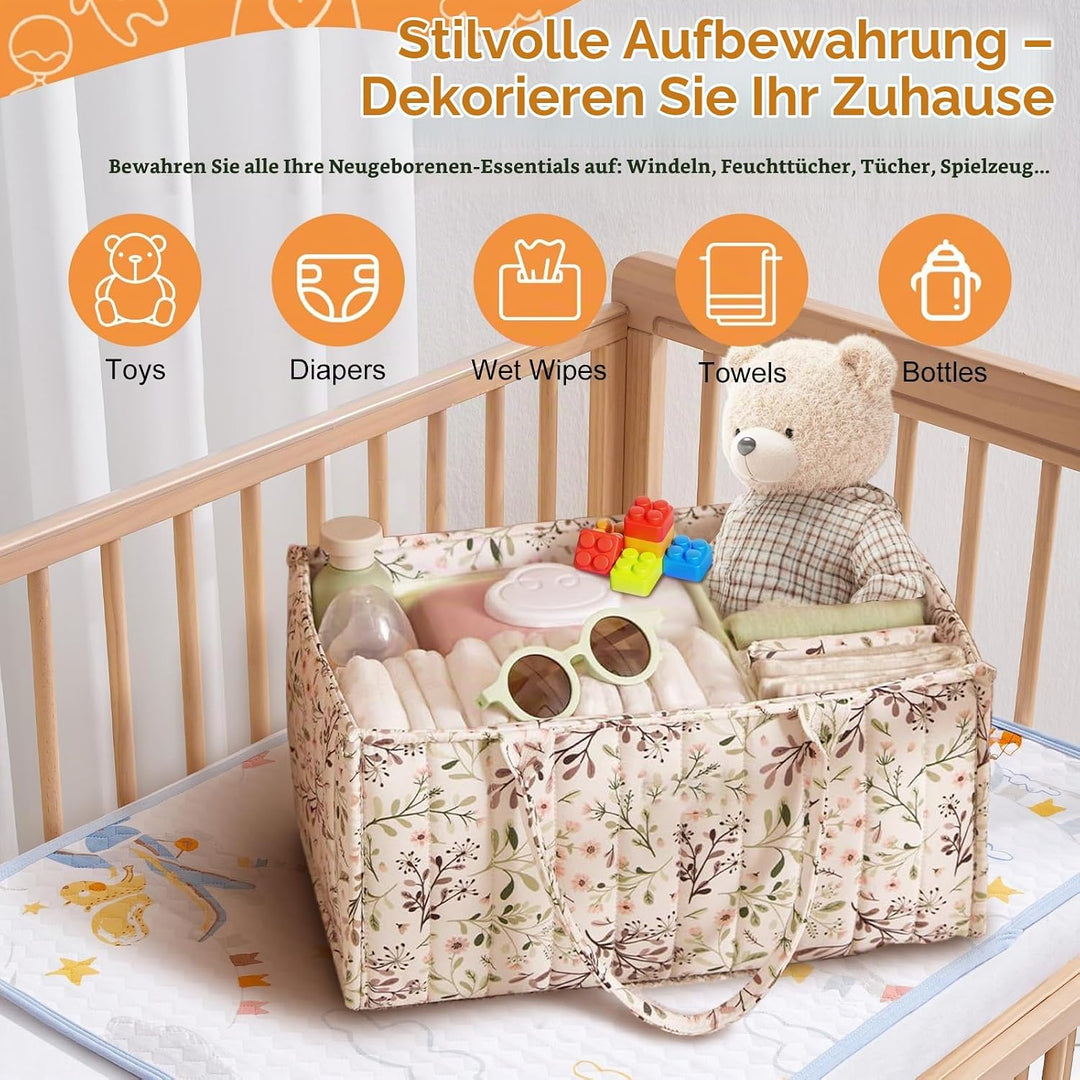 Wickeltasche Organizer, Wickeltisch Organizer, Diaper Bag mit Blumenmuster und Herausnehmbaren Fäche