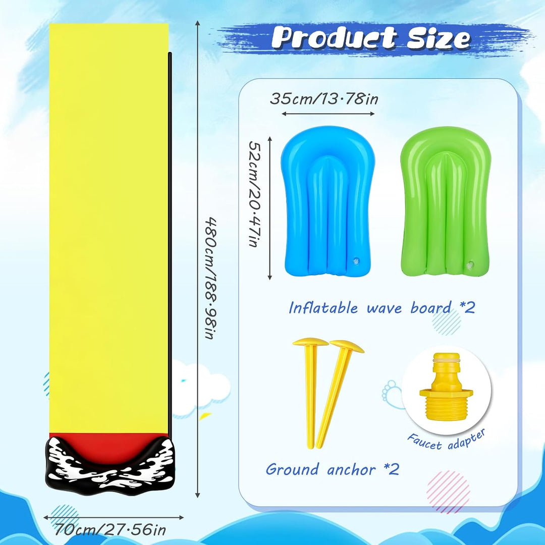 Wasserrutsche Garten für Kinder, 480 * 71cm Wasserrutschmatte mit 2 Bodyboards, Wasserrutsche Kinder