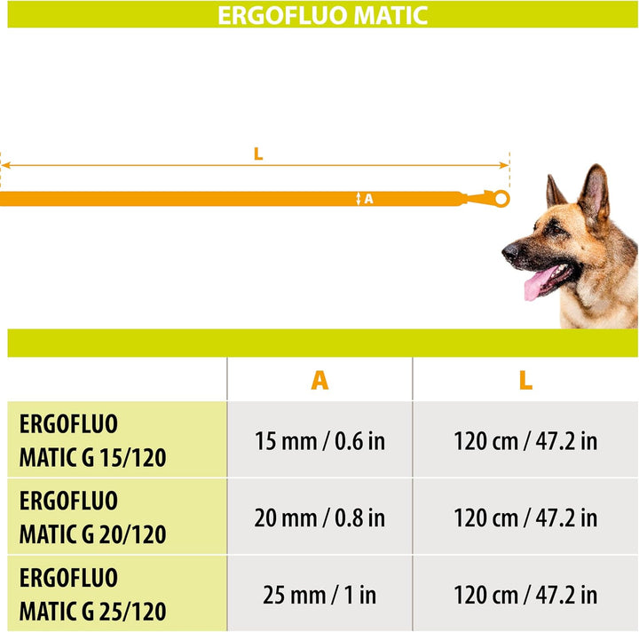 Ferplast Guinzaglio per cani ERGOFLUO MATIC, Guinzaglio per Cani Taglia Piccola, Moschettone con mec