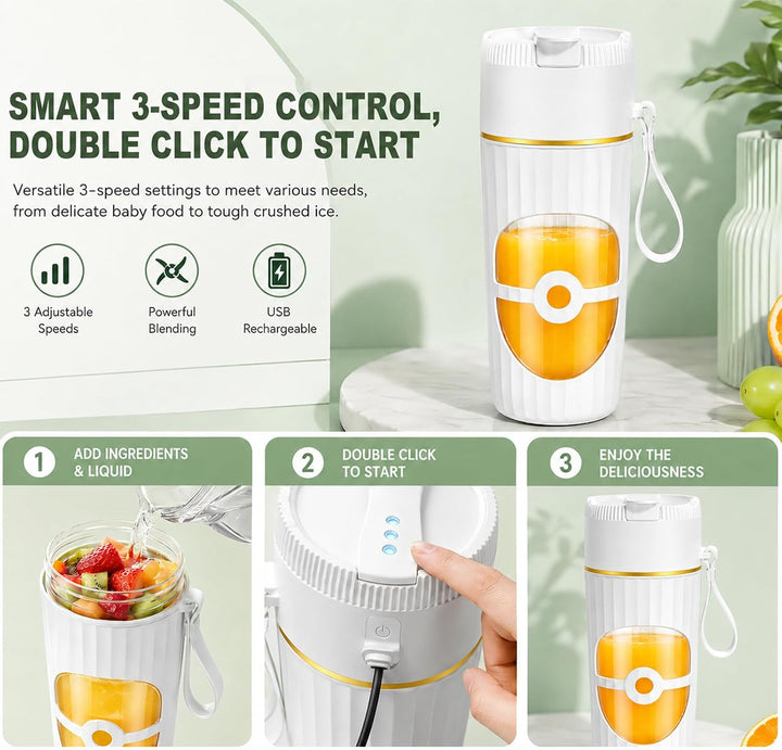 Tragbarer Mixer, 400 ml Kleiner Mixer Smoothie, Mini-Standmixer mit 10 Edelstahlklingen, Maker To Go