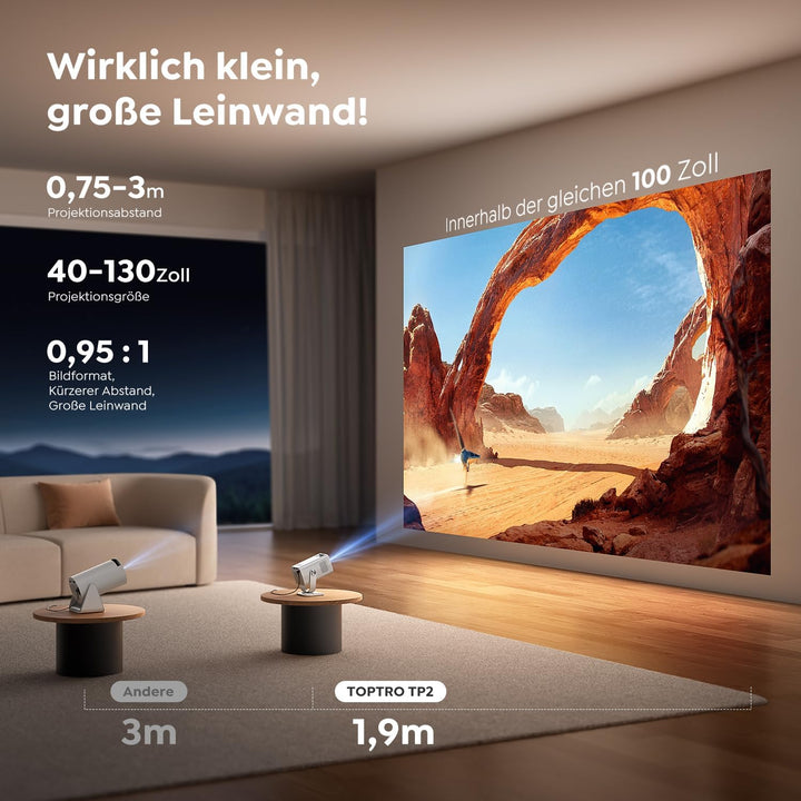 Mini Beamer 4K Unterstützt [Android 14 &amp; App Steuerung] WiFi 6 BT 5.4 | 270° Dreh Smart Beamer Klein