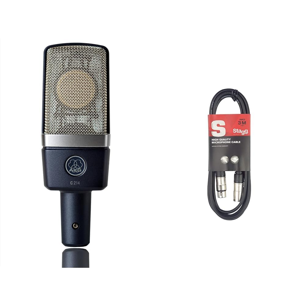 AKG C214 Professionelles Grossmembran-Kondensatormikrofon &amp; Stagg Mikrofonkabel 3 Meter - 1x XLR Mal
