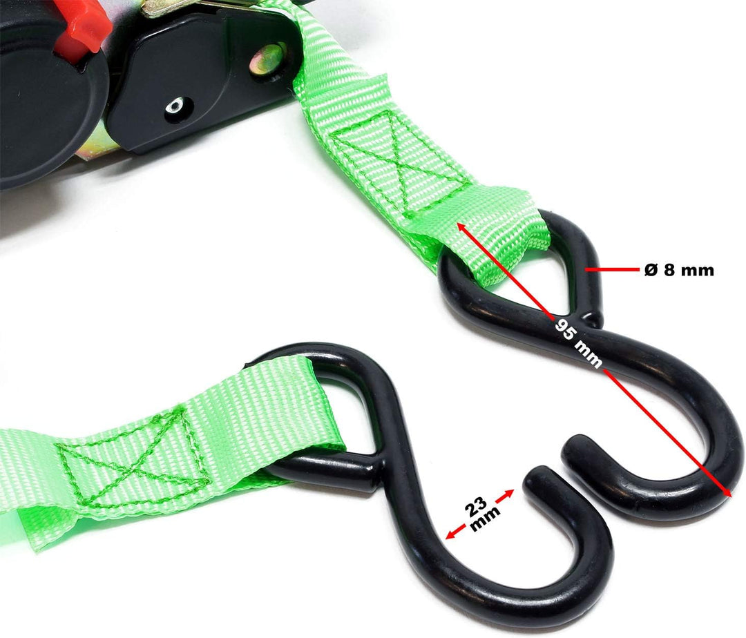 Wiltec Automatik Zurrgurt 320 daN Zuglast 1,8m x 25mm PES Spanngurt mit S-Haken selbstaufrollend 1,8
