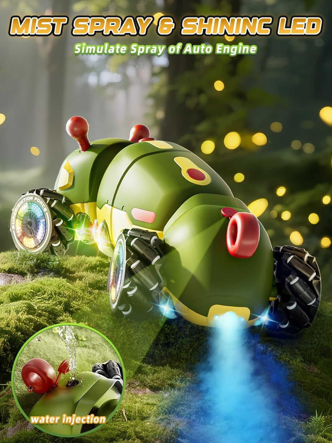 Ferngesteuertes Auto Raupe mit Musik, 2,4 GHz RC Stunt Car mit Spray & Cool Beleuchtung, 4WD 360°Rot