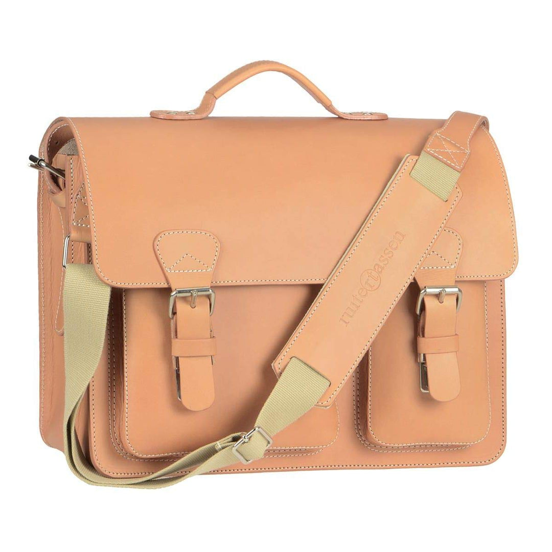 Ruitertassen Lehrertasche Leder Schultasche Aktentasche 2 Fächer Natur Tasche für Schule Uni Beruf D