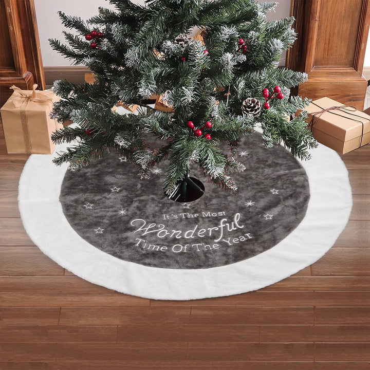 Ywlake Weihnachtsbaum-Rock Grosser Luxus-Kunstpelz-Weiss-Grau-Baum-Rock mit Schneeflocken-Doppelschi