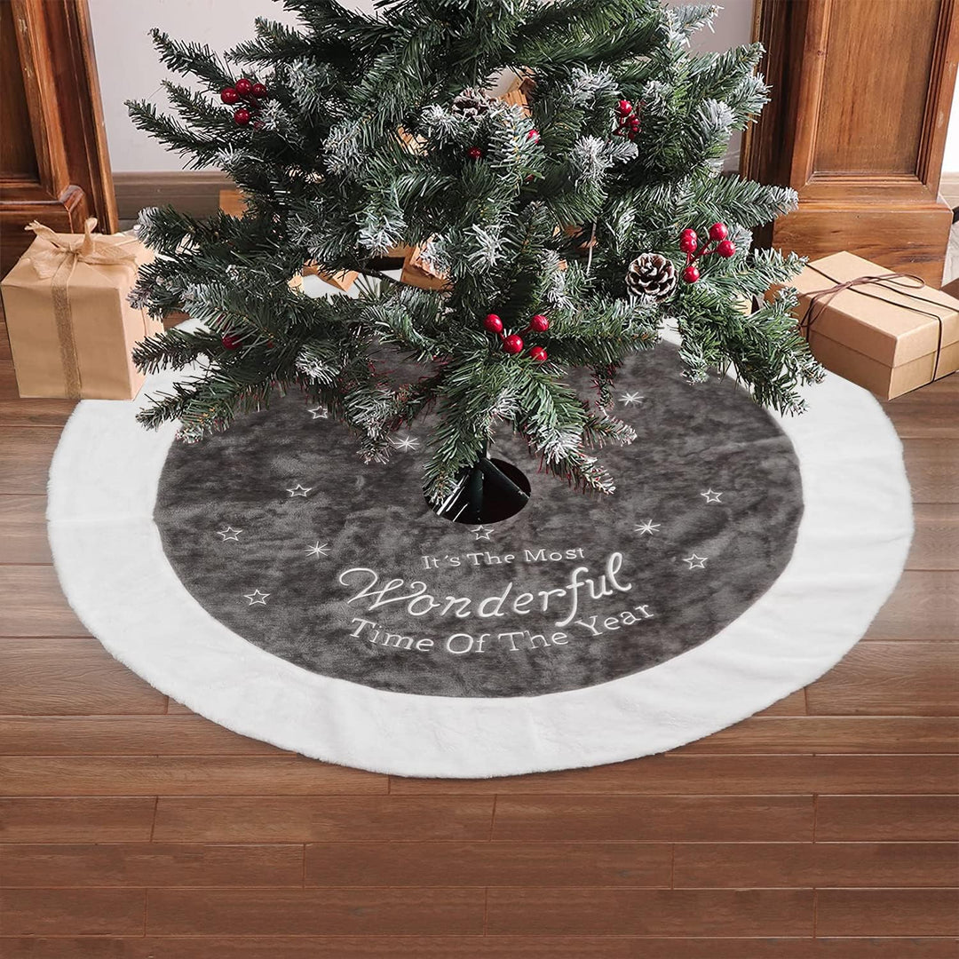 Ywlake Weihnachtsbaum-Rock Grosser Luxus-Kunstpelz-Weiss-Grau-Baum-Rock mit Schneeflocken-Doppelschi
