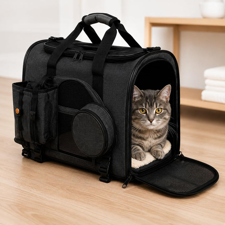 Hundetransportbox faltbar 47x27x28 cm für kleine Hunde &amp; Katzen bis 7 kg (schwarz), schwarz