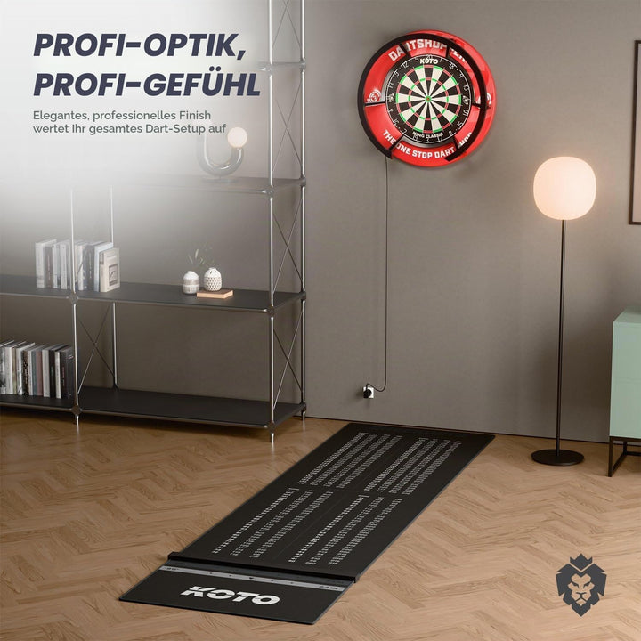 KOTO - Dartteppich Mit Abwurflinie Checkout 285 x 80 cm, Dartmatte, Score Indikator, rutschfeste Dar