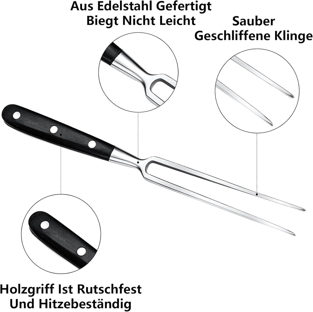 Fleischgabel 2 Stück,Fleischgabel Edelstahl Grillgabel mit Holzgriff 30cm Tranchiergabel Gerade Brat