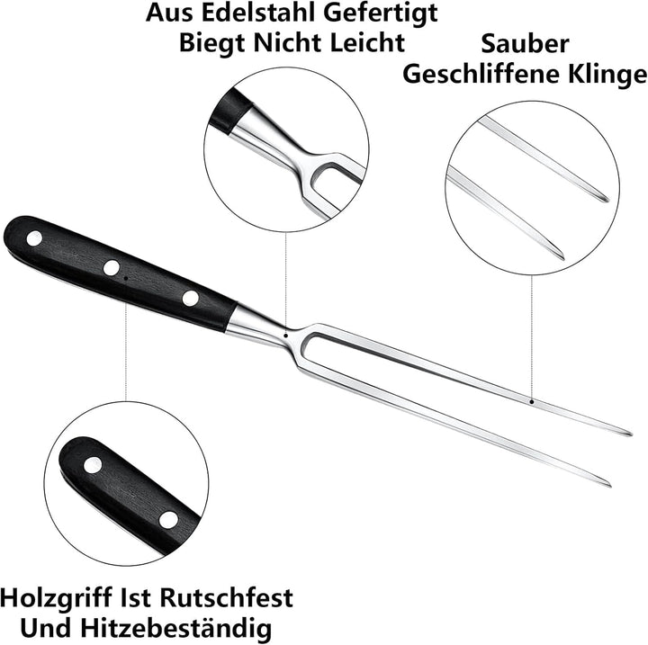 Fleischgabel 2 Stück,Fleischgabel Edelstahl Grillgabel mit Holzgriff 30cm Tranchiergabel Gerade Brat