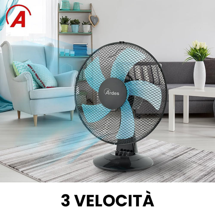 Ardes - AR5ST40N Tischventilator STEELO 40N 5 Flügel - Tischventilator 40 cm Oszillierend mit verste