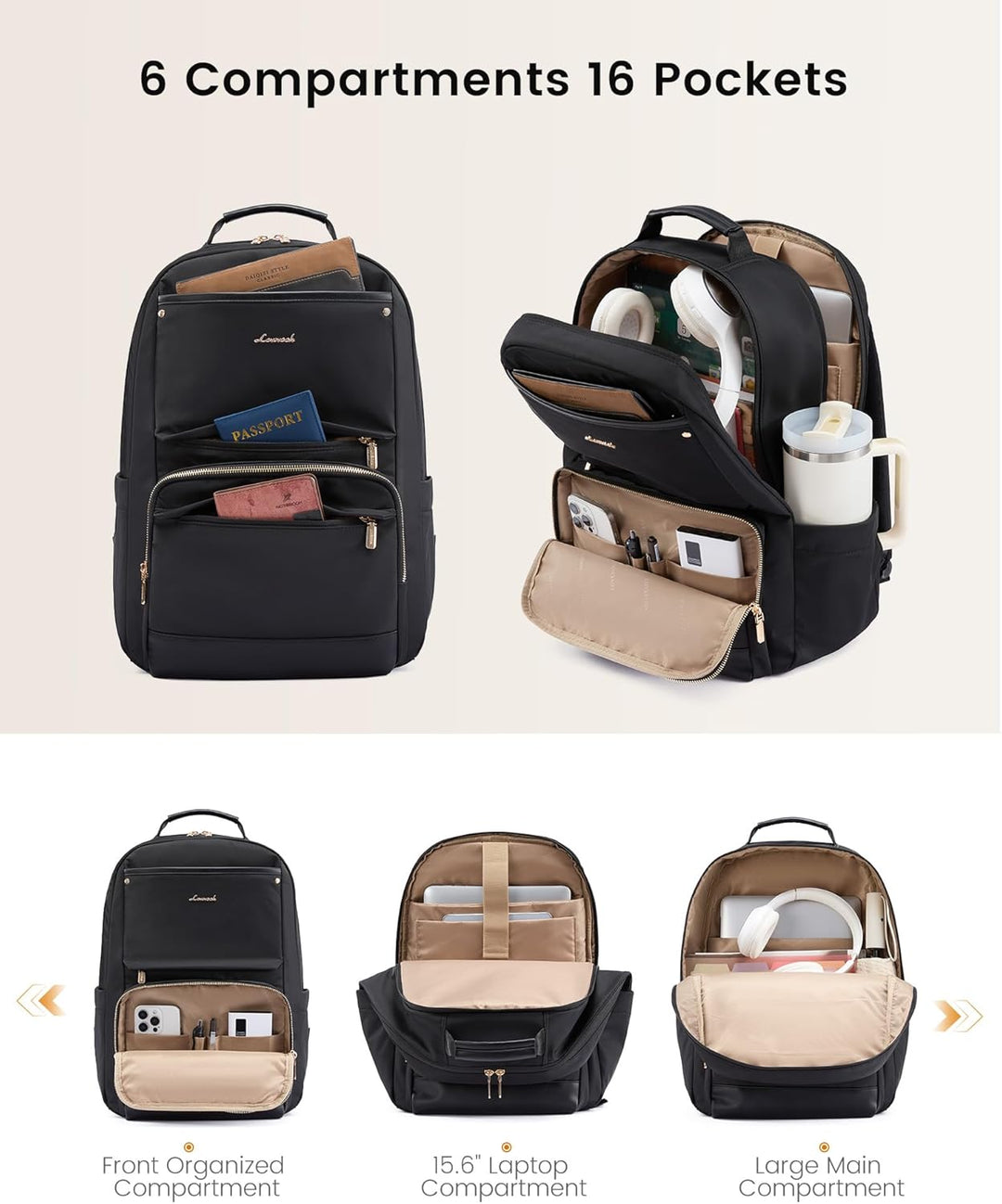 LOVEVOOK Rucksack Damen, 15,6 Zoll Laptop Schulrucksack Teenager Wasserdicht Schultasche mit Grossem