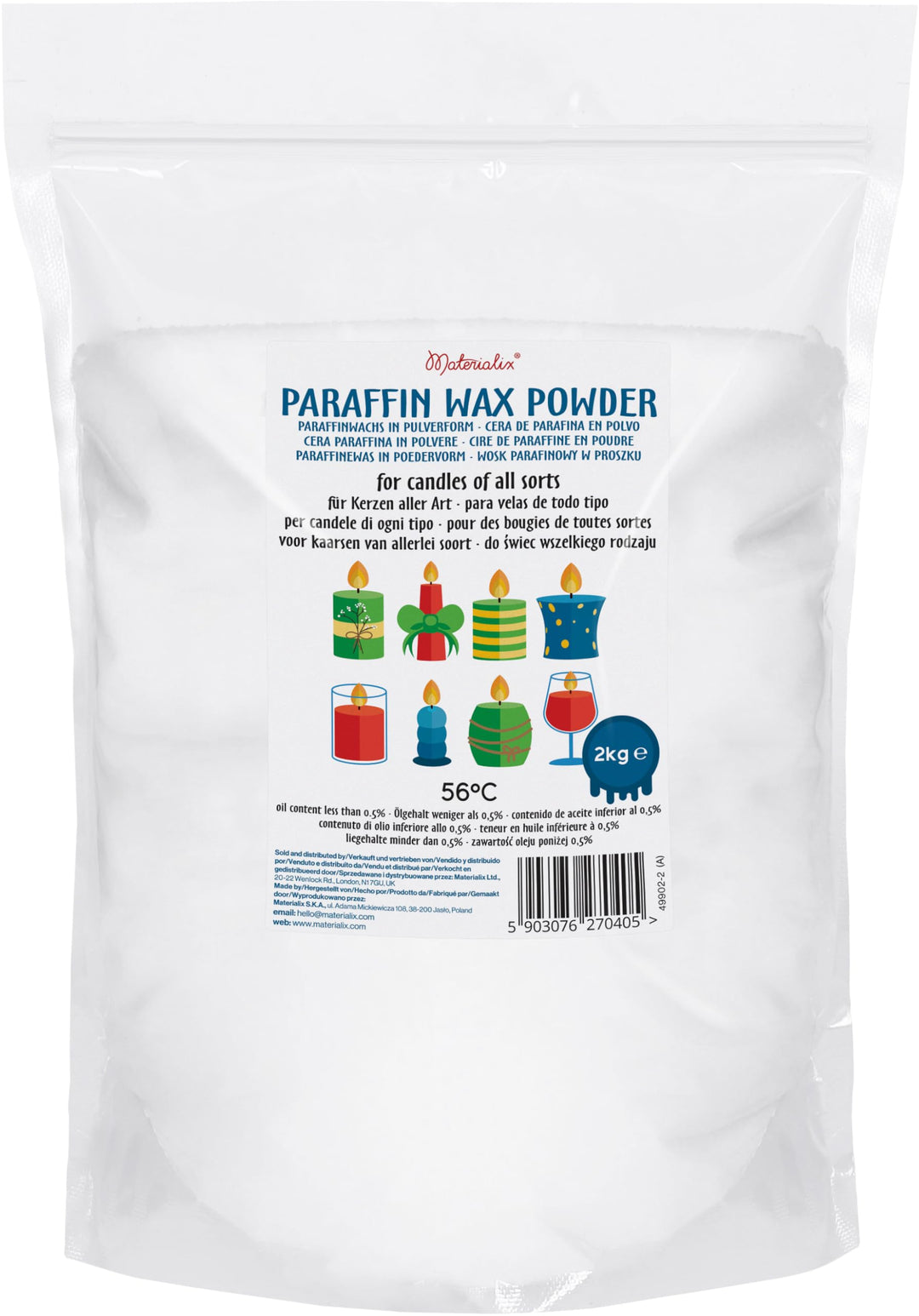 Materialix Paraffinwachs Pulver für Kerzen - verschiedene Grössen (2kg) - Kerzenwachs, Kerzensand, K