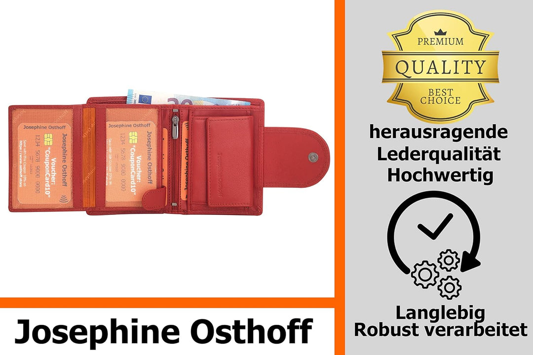 Josephine Osthoff Geldbörse Damen Wiener Schachtel, Platz für 11 Karten, Minibrieftasche mit Münzfac