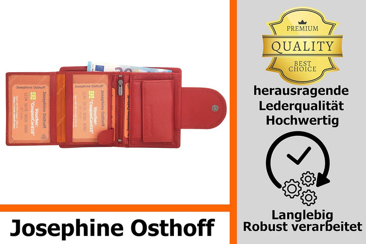 Josephine Osthoff Geldbörse Damen Wiener Schachtel, Platz für 11 Karten, Minibrieftasche mit Münzfac