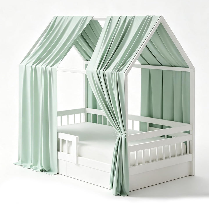 Hausbett Himmel, 2 Stück Betthimmel Hausbett Musselin für Hausbetten Mädchen &amp; Jungen, Bett Vorhang
