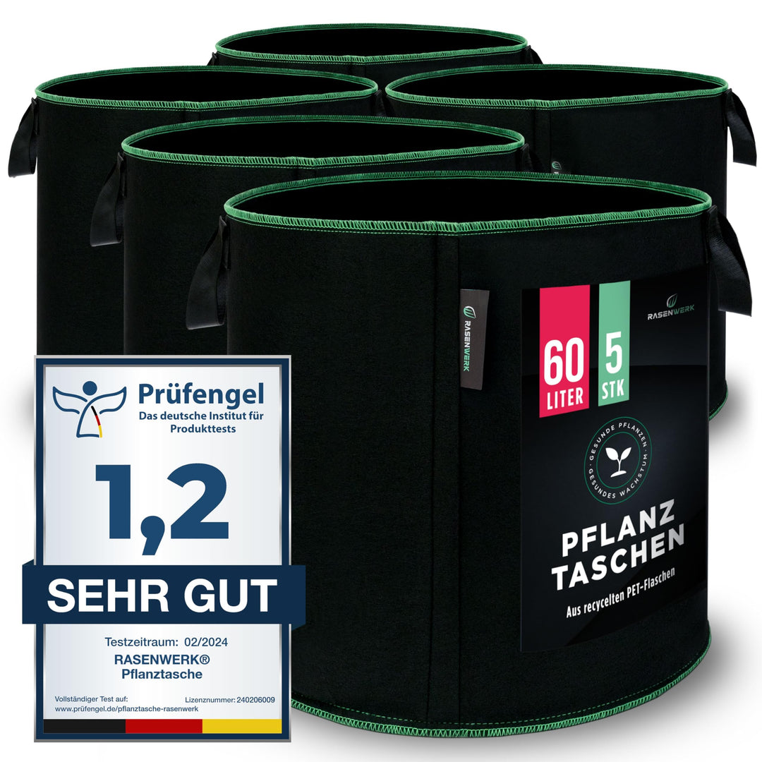 60 Liter Pflanztasche aus Vliesstoff - Pflanzsack für Garten, Gewächshaus &amp; Balkon - Pflanzbeutel fü