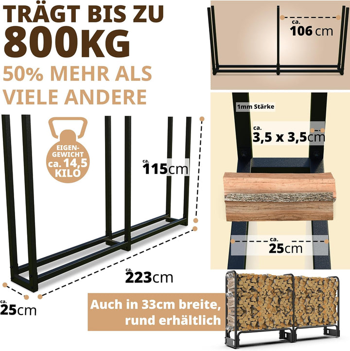Kaminholzregal aussen Metall 223x25x115cm